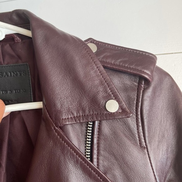 NWT All Saints Balfern Biker Leather Jacket Deep Red Size US 0 - Picture 8 of 12